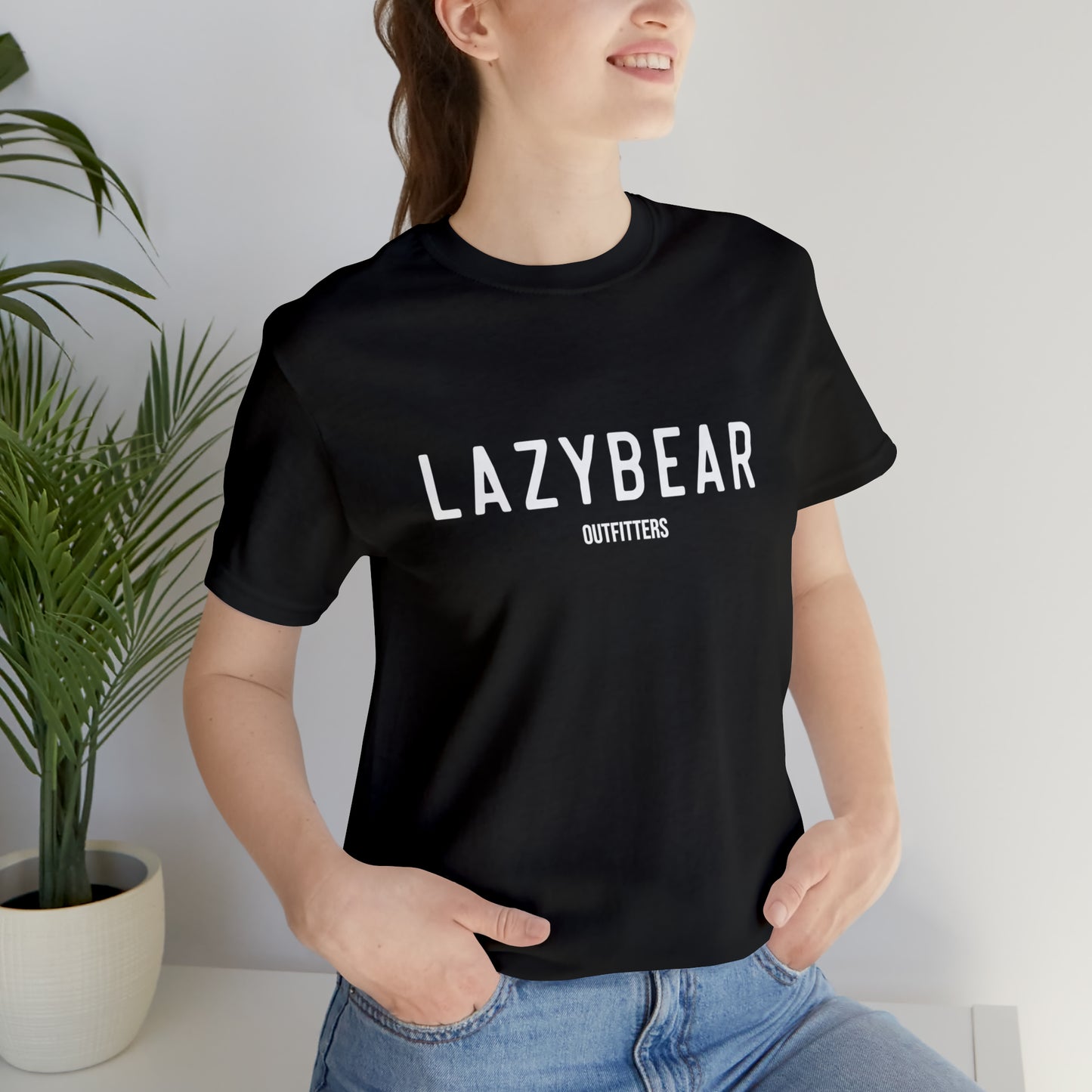 Lazy Bear Unisex Short Sleeve Tee (front name, back bear)
