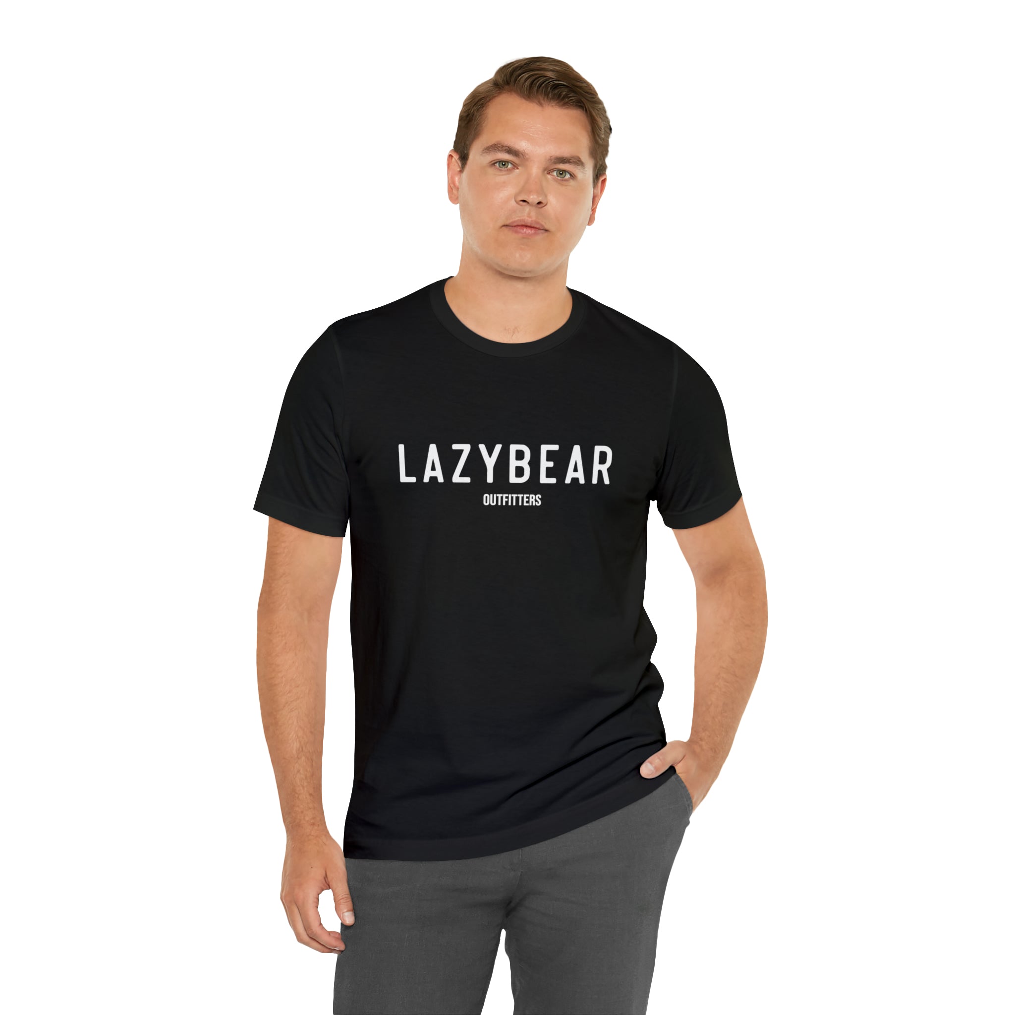 Lazy Bear Unisex Short Sleeve Tee (front name, back bear)