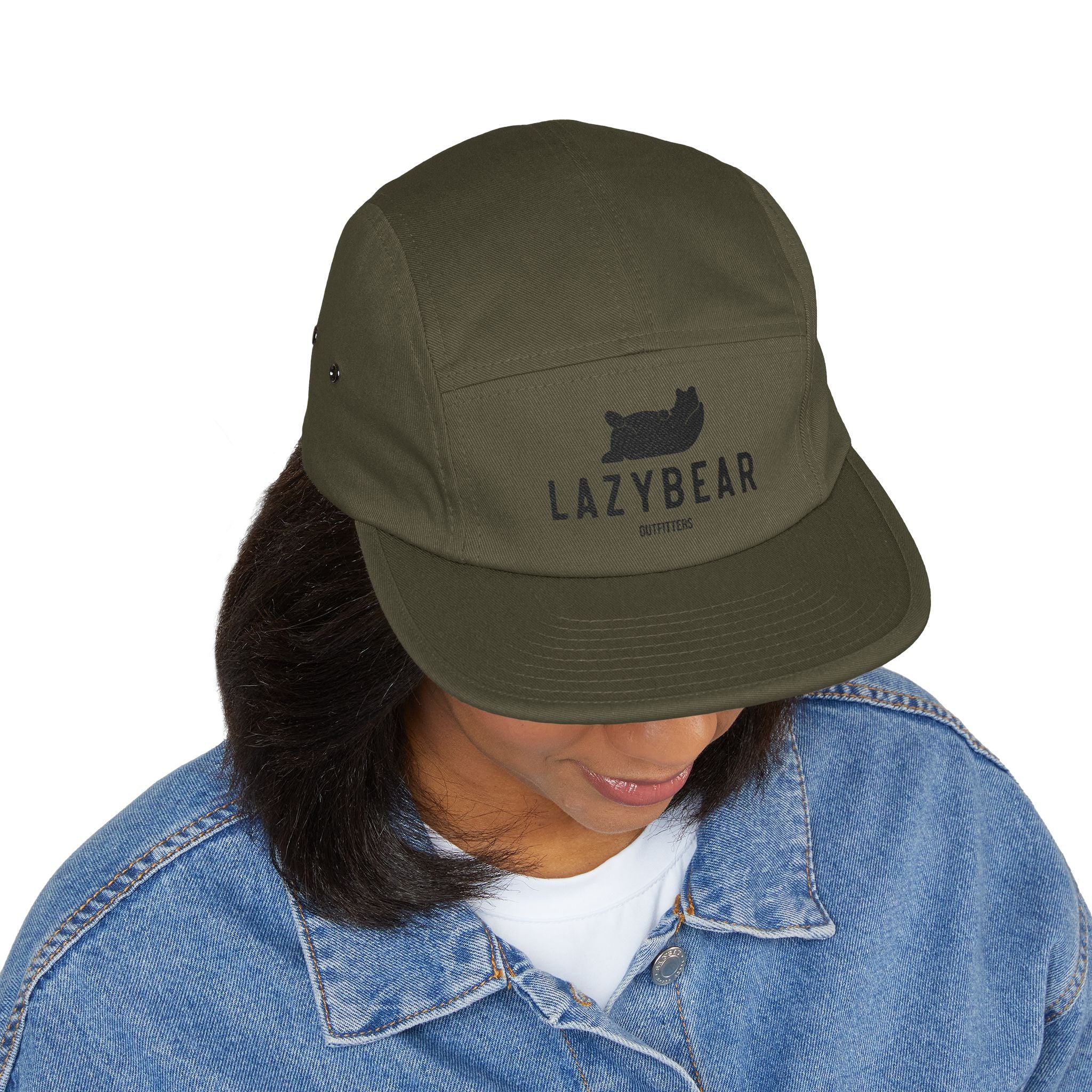 LazyBear Embroidered 5-Panel Cap — Casual Outdoor Cotton Hat
