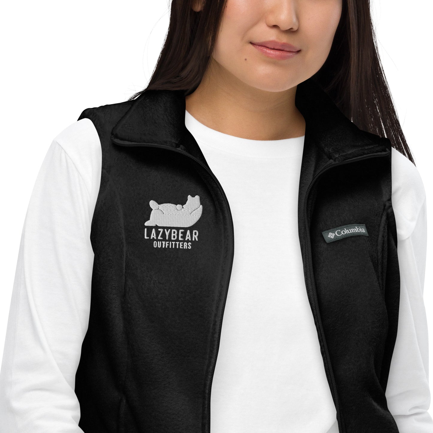 Women’s Lazy Bear Outfitters x Columbia Fleece Vest (dark options with white logo)