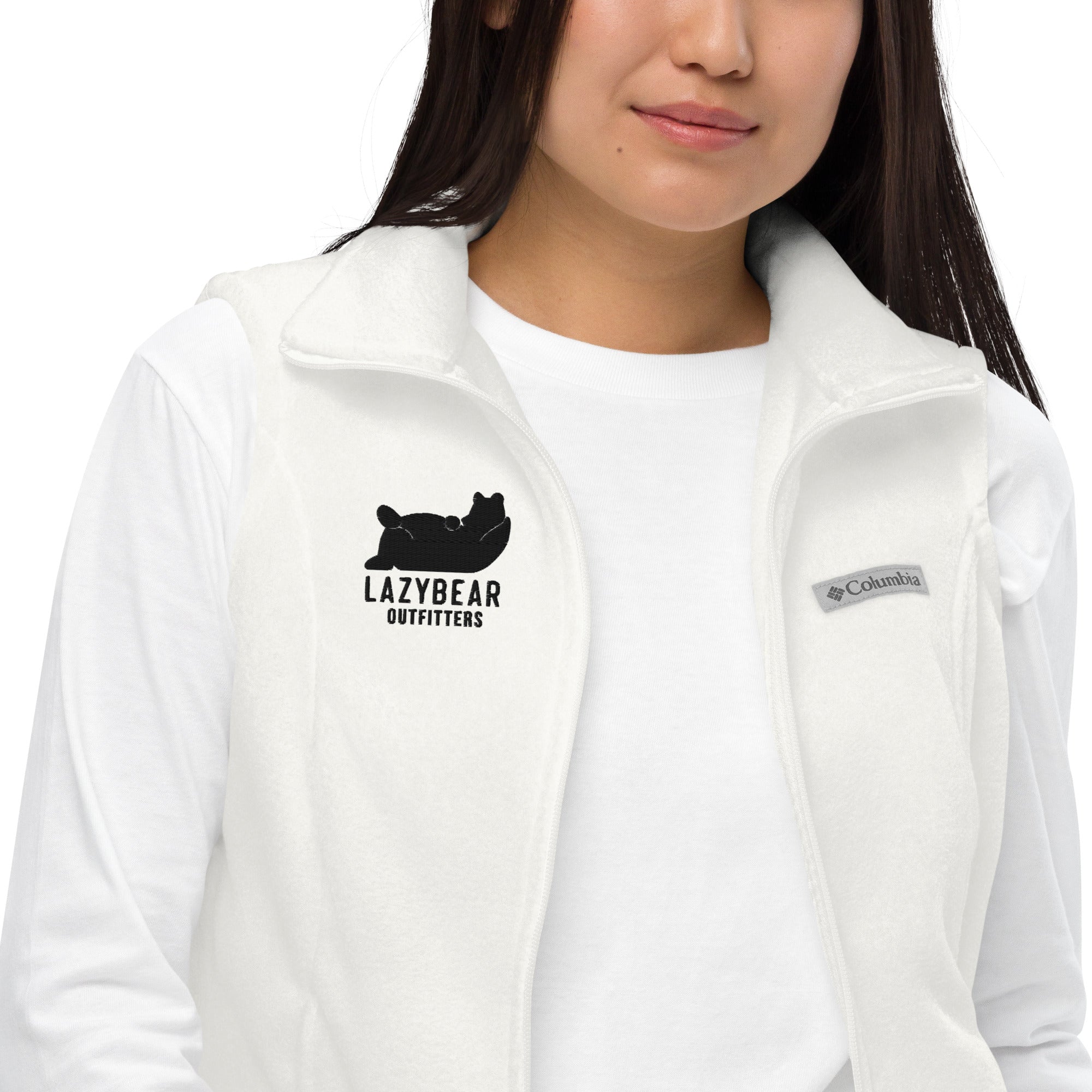 Women’s Lazy Bear Outfitters x Columbia Fleece Vest (white with black logo)