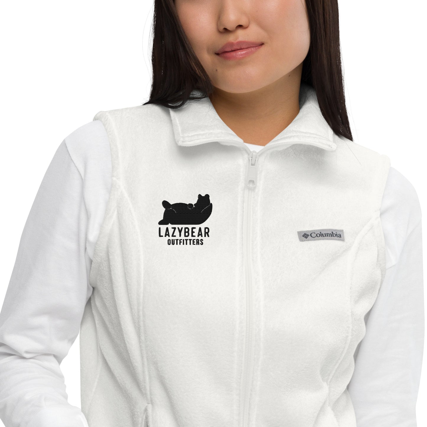 Women’s Lazy Bear Outfitters x Columbia Fleece Vest (white with black logo)